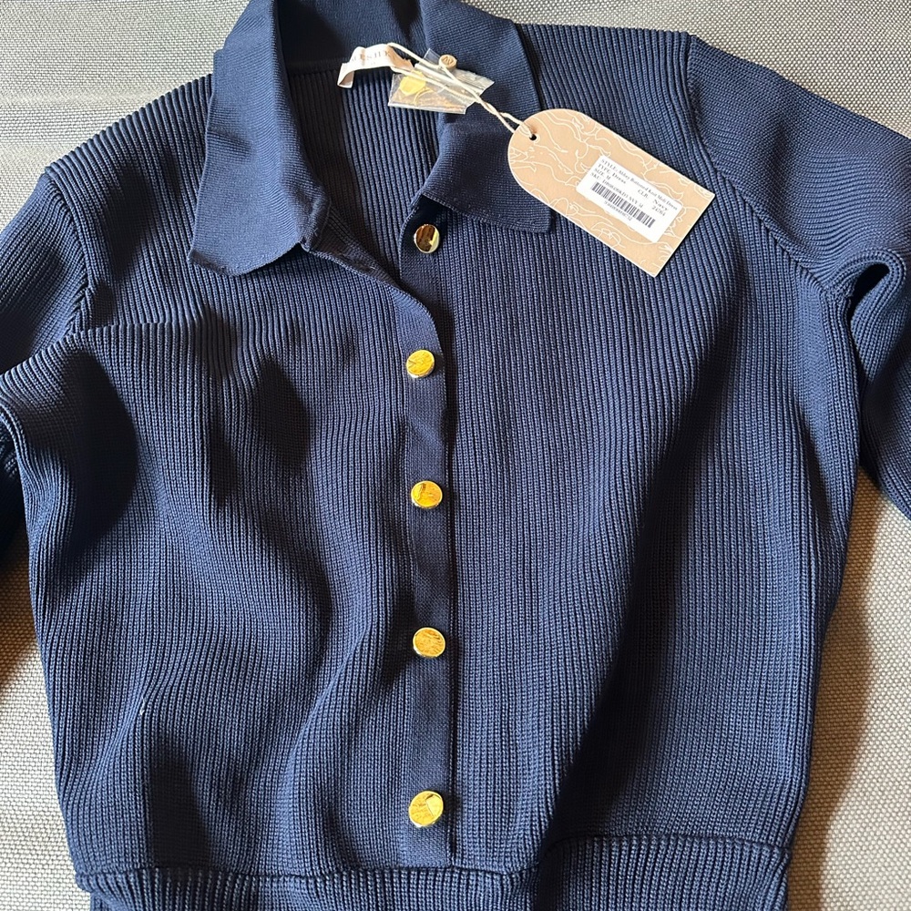 NWT Meshki Navy Abbey Buttoned Knit Midi Dress - Picture 8 of 9